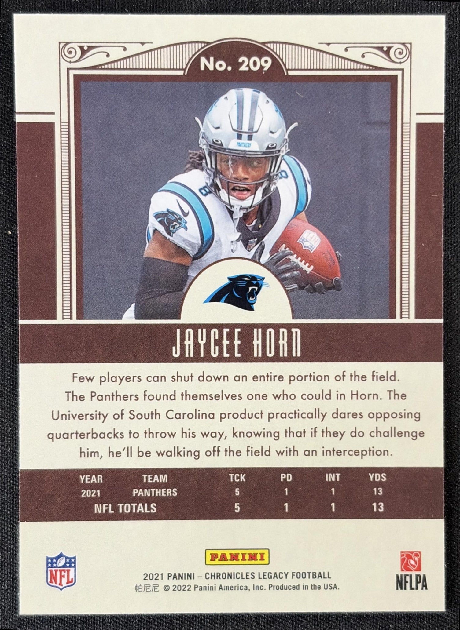 Jaycee Horn 2021 Panini Chronicles Legacy Update Rookies Panthers