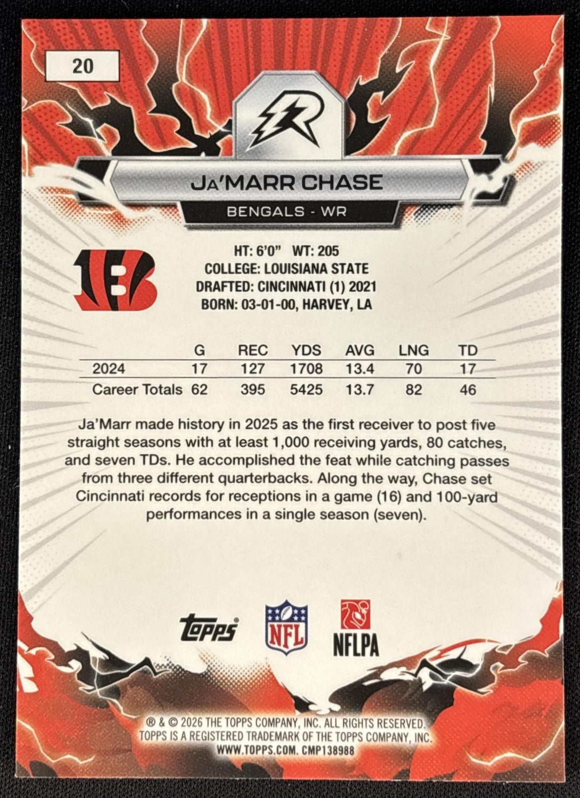 Ja'Marr Chase 2025 Topps Resurgence Bengals Cincinnati Bengals back