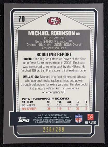 Michael Robinson 2007 Topps Draft Picks & Prospects Chrome Silver /299 49ers - Back