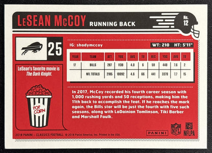 LeSean McCoy 2018 Panini Classics Red Back /299 Bills back