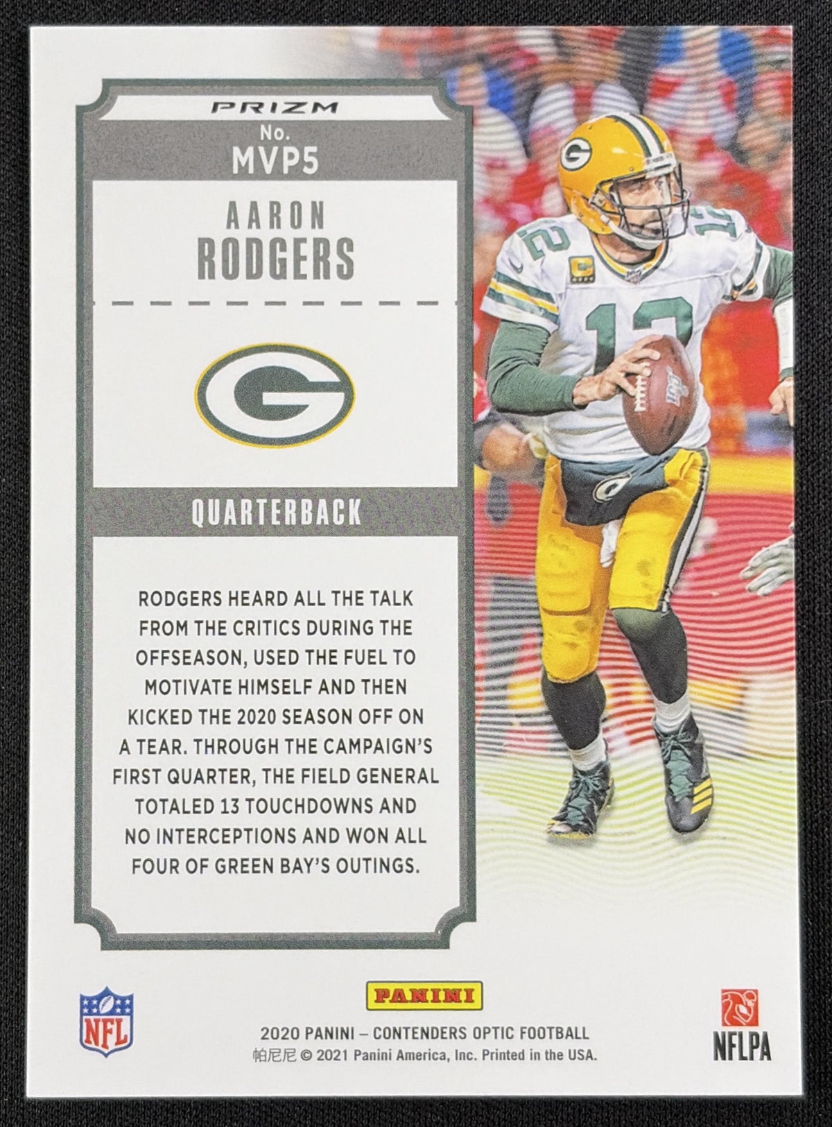 Aaron Rodgers 2020 Panini Contenders Optic MVP Packers
