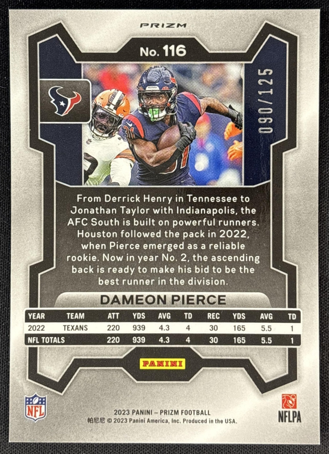 Dameon Pierce 2023 Panini Prizm Purple /125 Texans back