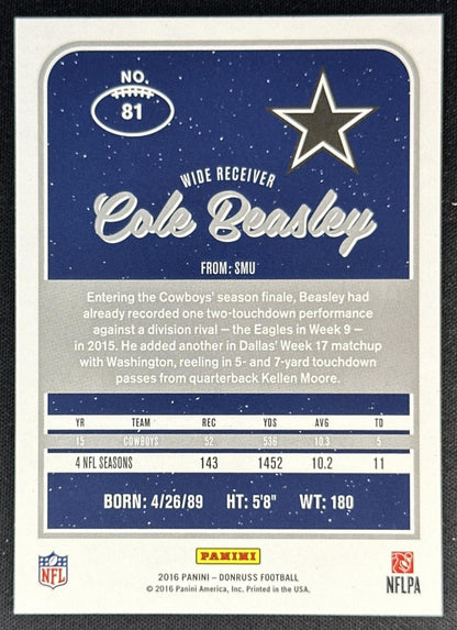 Cole Beasley 2016 Panini Donruss Press Proofs Blue Cowboys Sports Trading Cards
