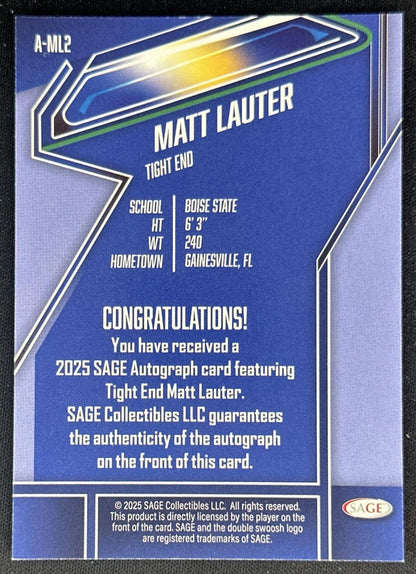 Matt Lauter Sage Auto 2025 Bose State Sports Trading Cards