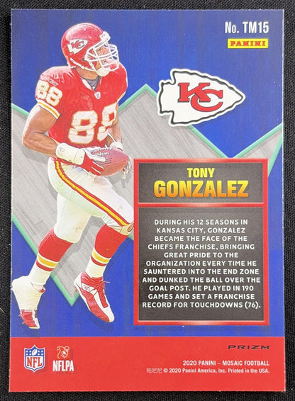 Tony Gonzalez 2020 Panini Mosaic Touchdown Masters Prizm Green Chiefs