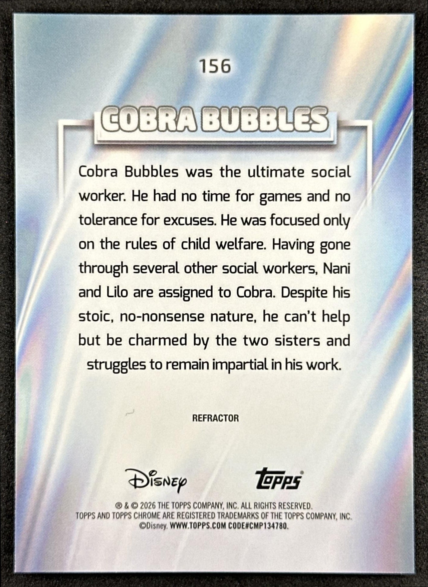 Cobra Bubbles 2026 Topps Chrome Disney Refractor Lilo & Stitch Back
