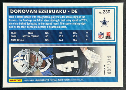Donovan Ezeiruaku 2025 Donruss Optic Rated Rookie Aqua Prizm /349 Cowboys Sports Trading Card