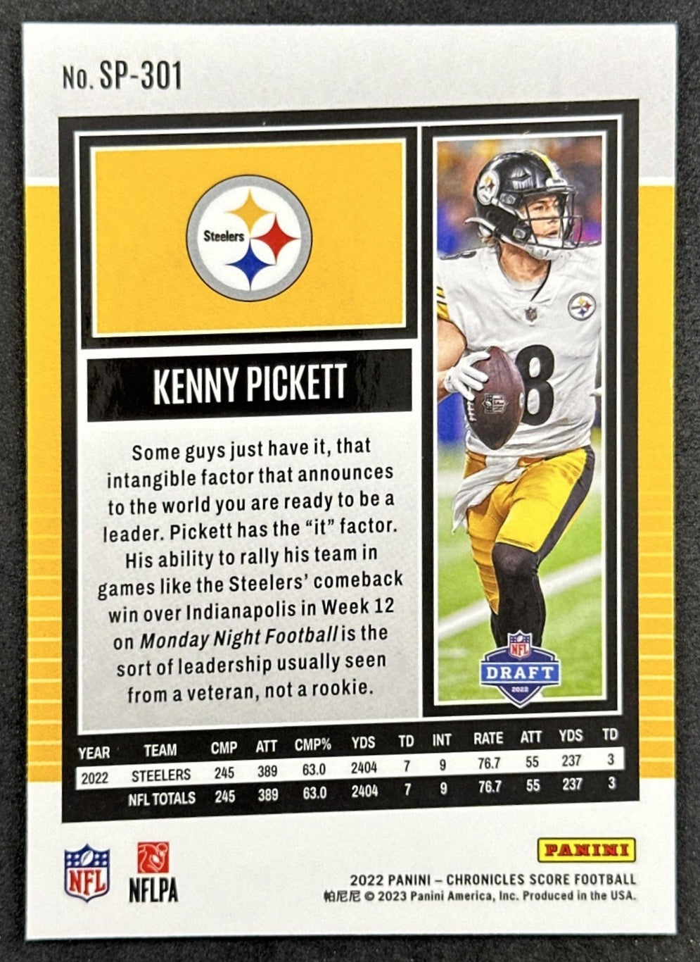 Kenny Pickett 2022 Panini Chronicles Score Rookie Steelers