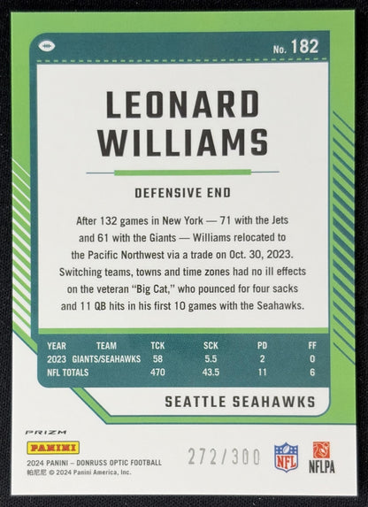 Leonard Williams 2024 Panini Donruss Optic Wave /300 Seahawks Sports Trading Cards