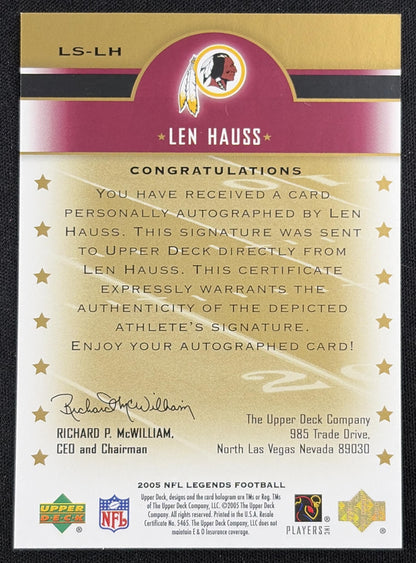 Len Hauss 2005 Upper Deck Legends Legendary Signatures Redskins Sports Trading Card