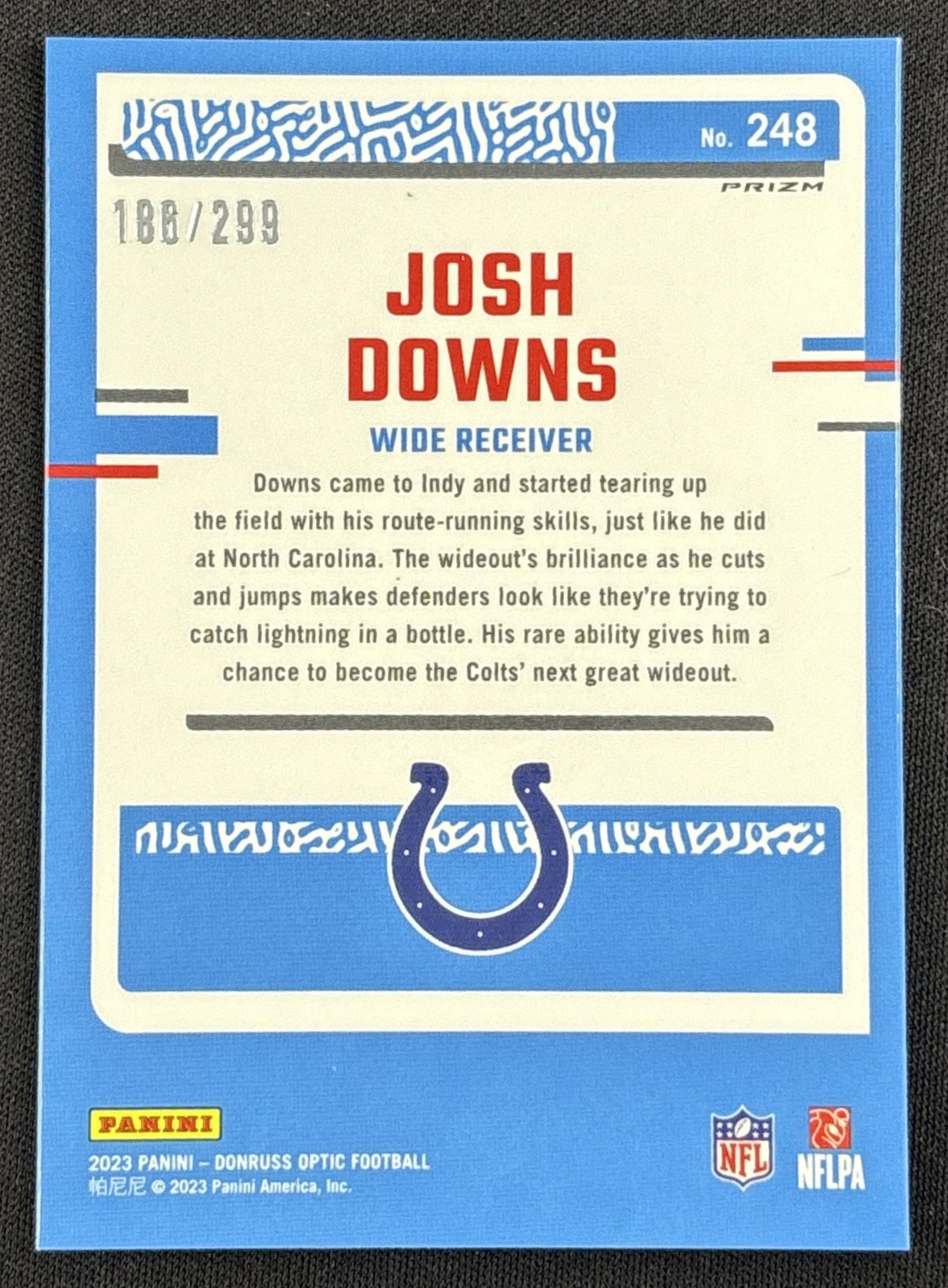 Josh Downs 2023 Panini Donruss Optic Aqua Prizm /299 Colts
