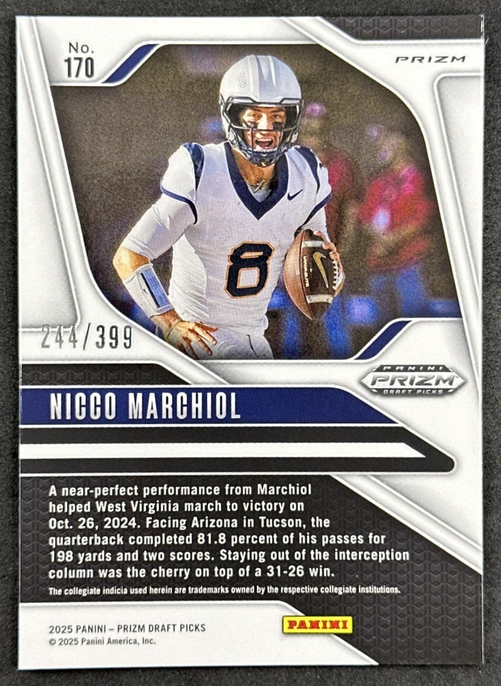 Nicco Marchiol 2025 Panini Prizm Draft Picks Red /399 Mountaineers back