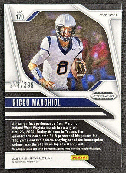 Nicco Marchiol 2025 Panini Prizm Draft Picks Red /399 Mountaineers back