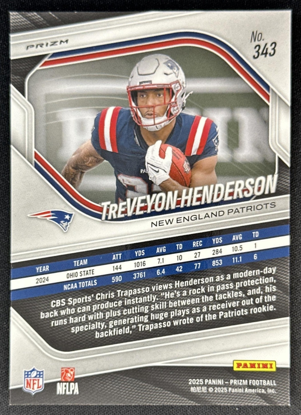 TreVeyon Henderson 2025 Panini Prizm Red White & Blue Patriots Sports Trading Cards