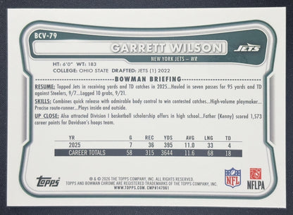 Garrett Wilson 2026 Bowman Chrome NFL Mojo Refractor Jets