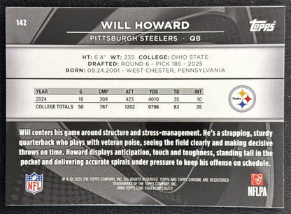 Will Howard 2025 Topps Chrome Black Steelers back