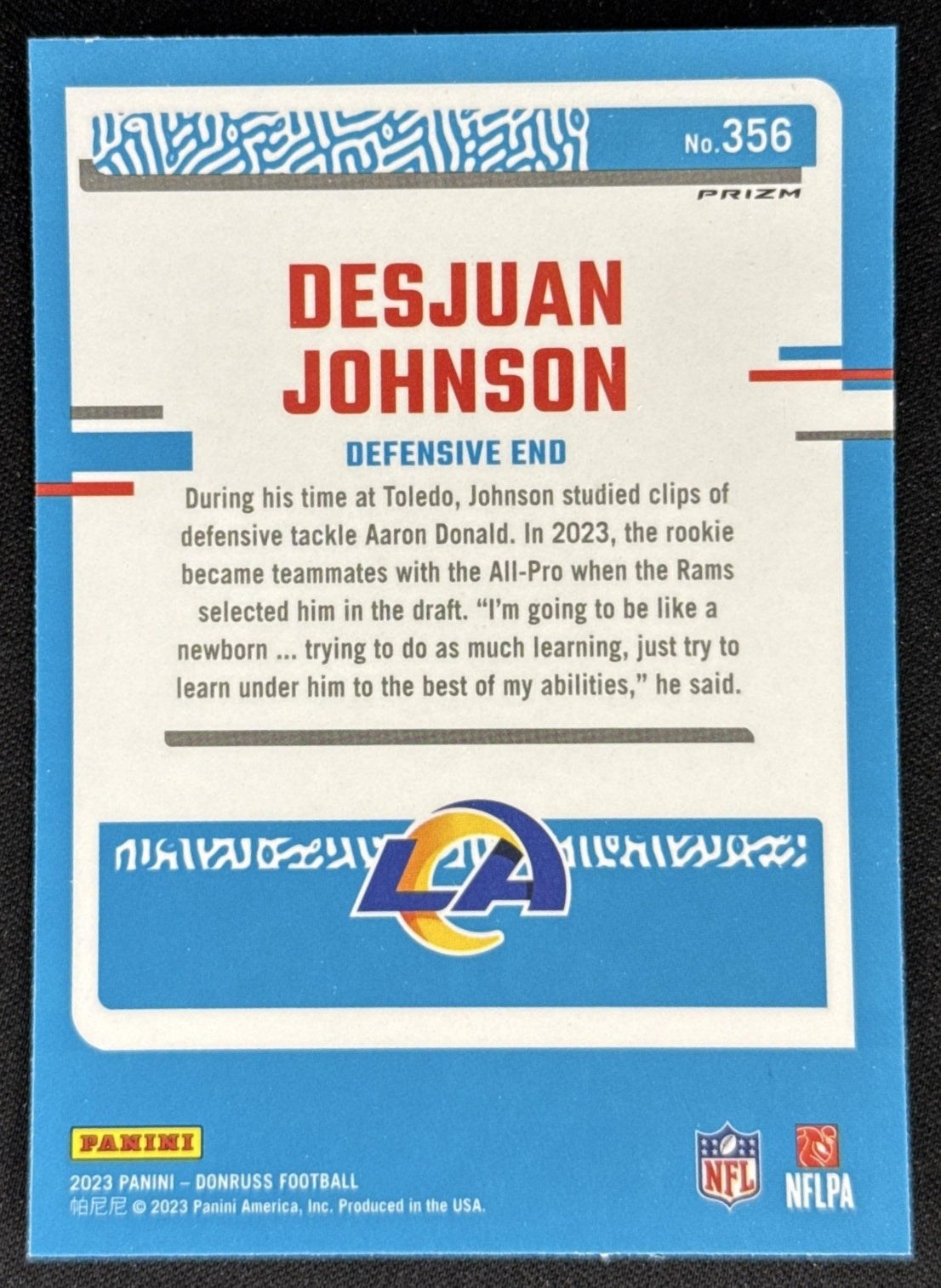 Desjuan Johnson 2023 Panini Donruss Optic Rated Rookie Preview Pink Prizm Rams Sports Trading Card