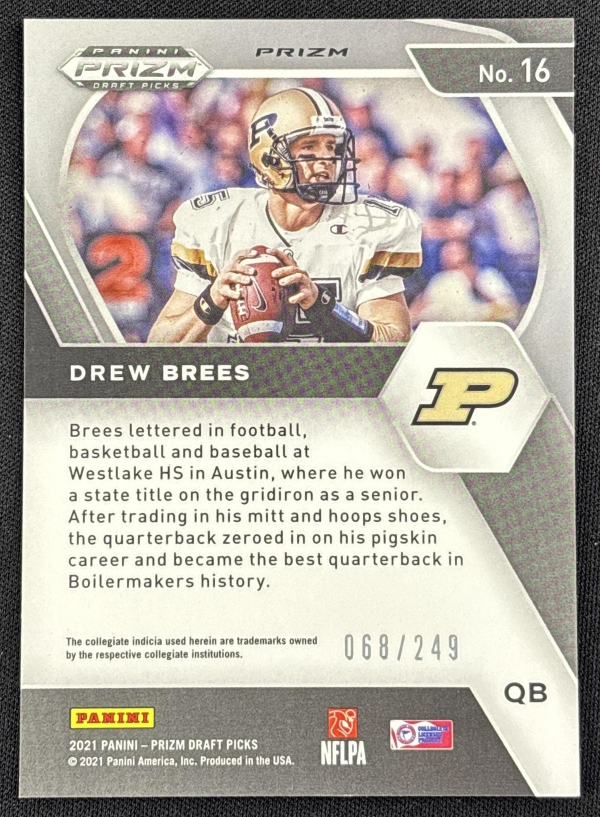 Drew Brees 2021 Panini Prizm Draft Picks Collegiate Blue Wave /249 Boilermakers