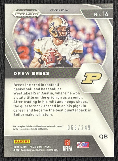 Drew Brees 2021 Panini Prizm Draft Picks Collegiate Blue Wave /249 Boilermakers