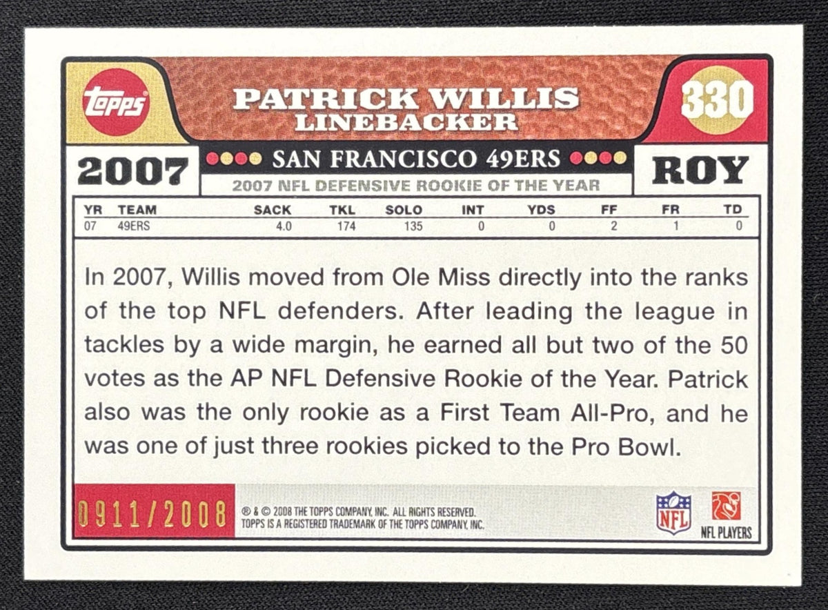 Patrick Willis 2008 Topps Gold /2008 49ers back