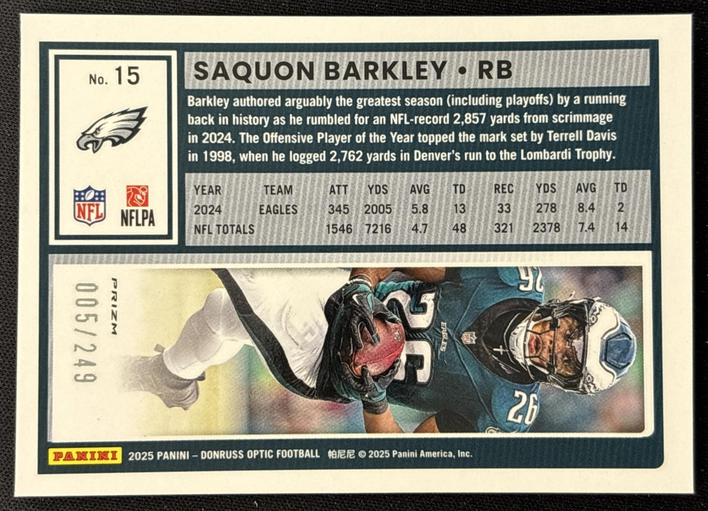 Saquon Barkley 2025 Panini Donruss Optic Blue Prizm /249 Eagles