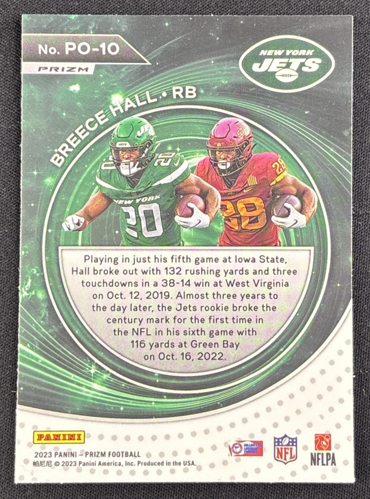 Breece Hall 2023 Panini Prizm Portals Prizms Green Jets Cyclones Sports Trading Card