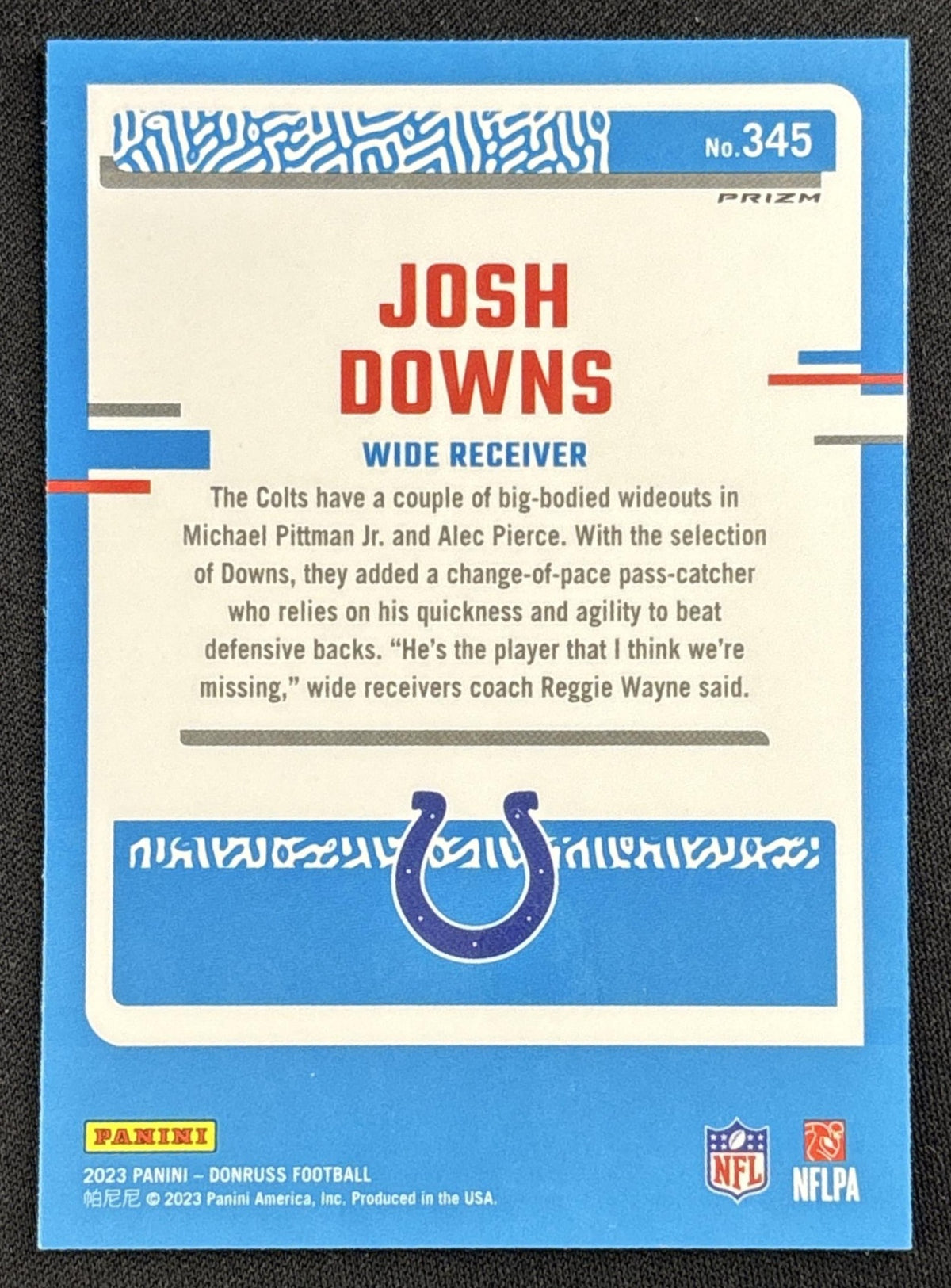 Josh Downs 2023 Panini Donruss Optic Rated Rookie Preview Pink Prizm Colts