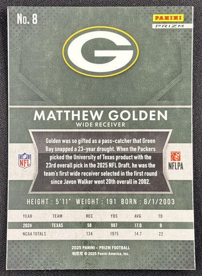 Matthew Golden 2025 Panini Prizm Rookie Flashback No Huddle Packers