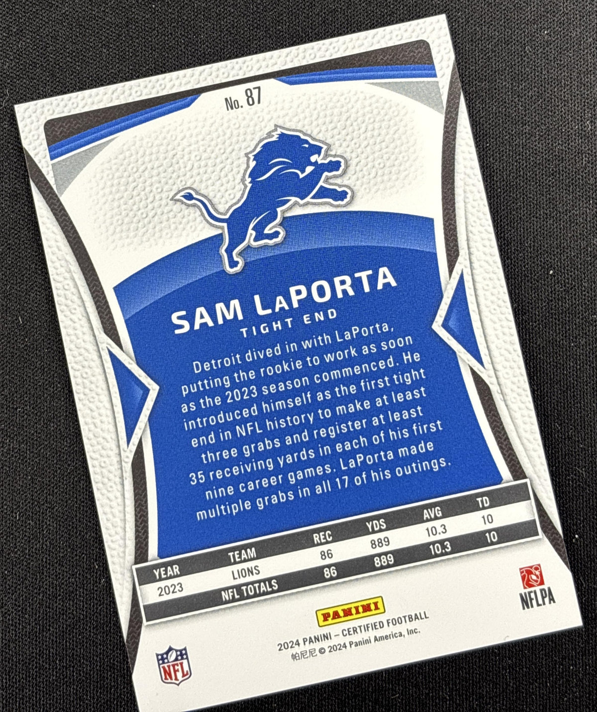 Sam LaPorta 2024 Panini Certified Red Mirror /100 Lions Sports Trading Card