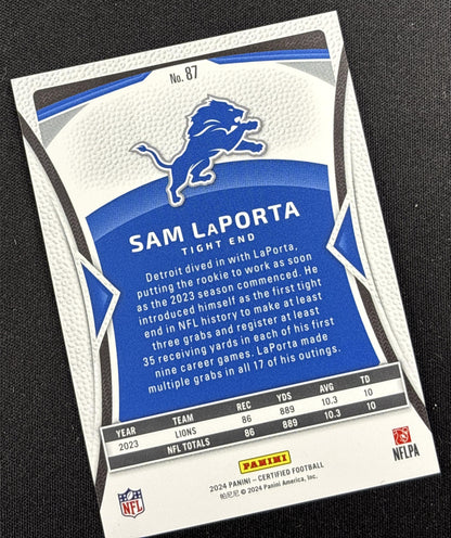Sam LaPorta 2024 Panini Certified Red Mirror /100 Lions Sports Trading Card