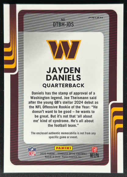 Jayden Daniels 2025 Donruss Optic Threads Blue Hyper Prizm Commanders Sports Trading Cards