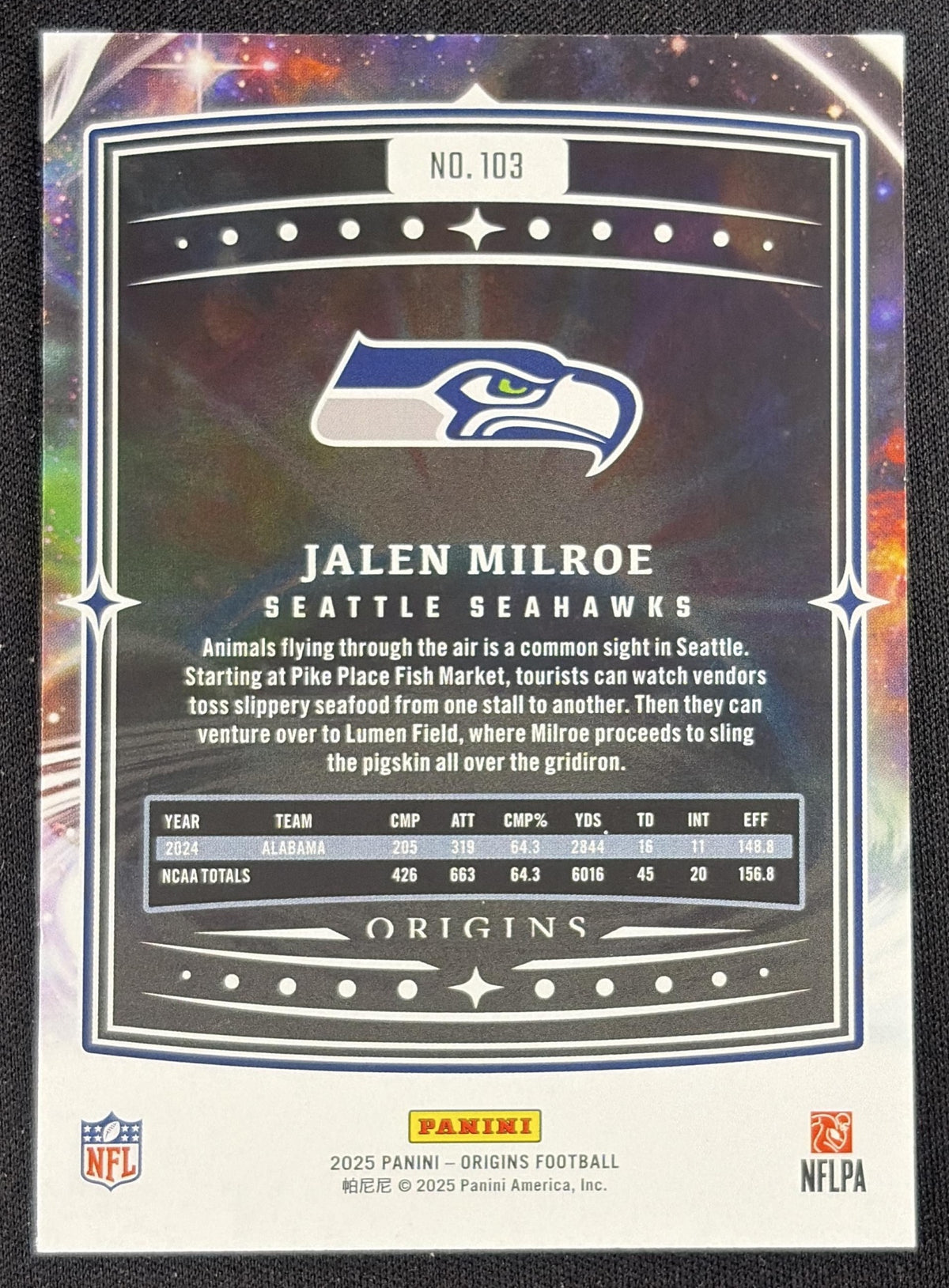 Jalen Milroe 2025 Panini Origins Rookie Seahawks Sports Trading Card