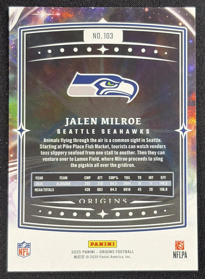 Jalen Milroe 2025 Panini Origins Rookie Seahawks Sports Trading Card