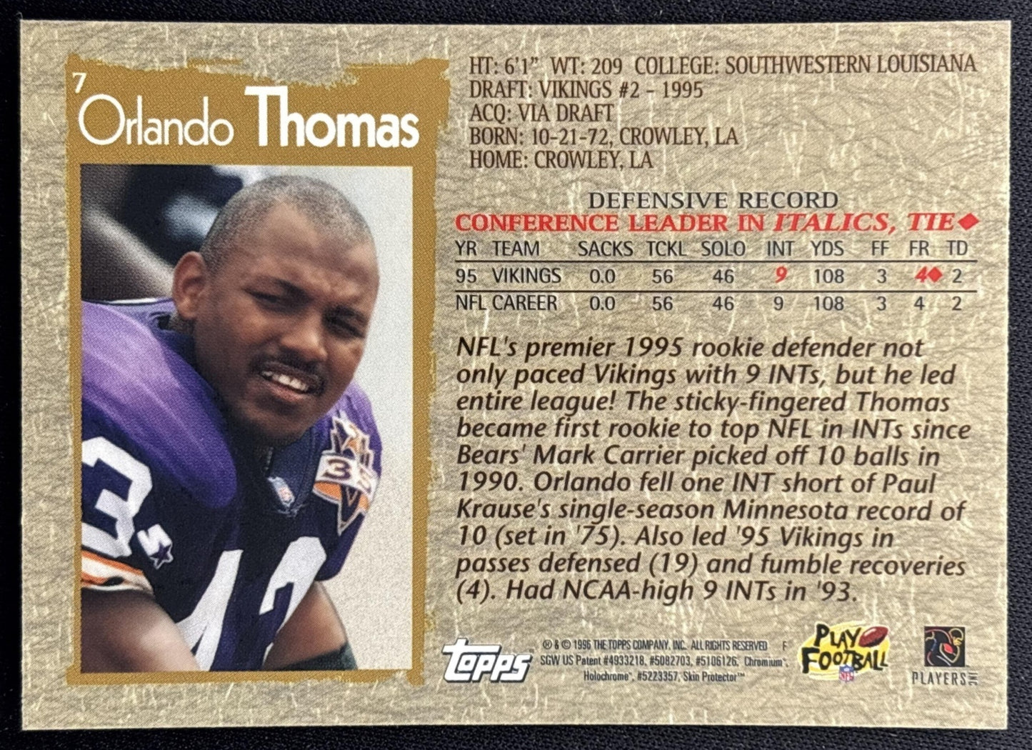 Orlando Thomas 1996 Topps Chrome Vikings Sports Trading Cards