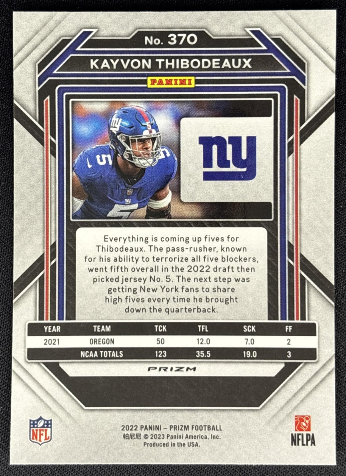 Kayvon Thibodeaux 2022 Panini Prizm Orange Ice Giants back