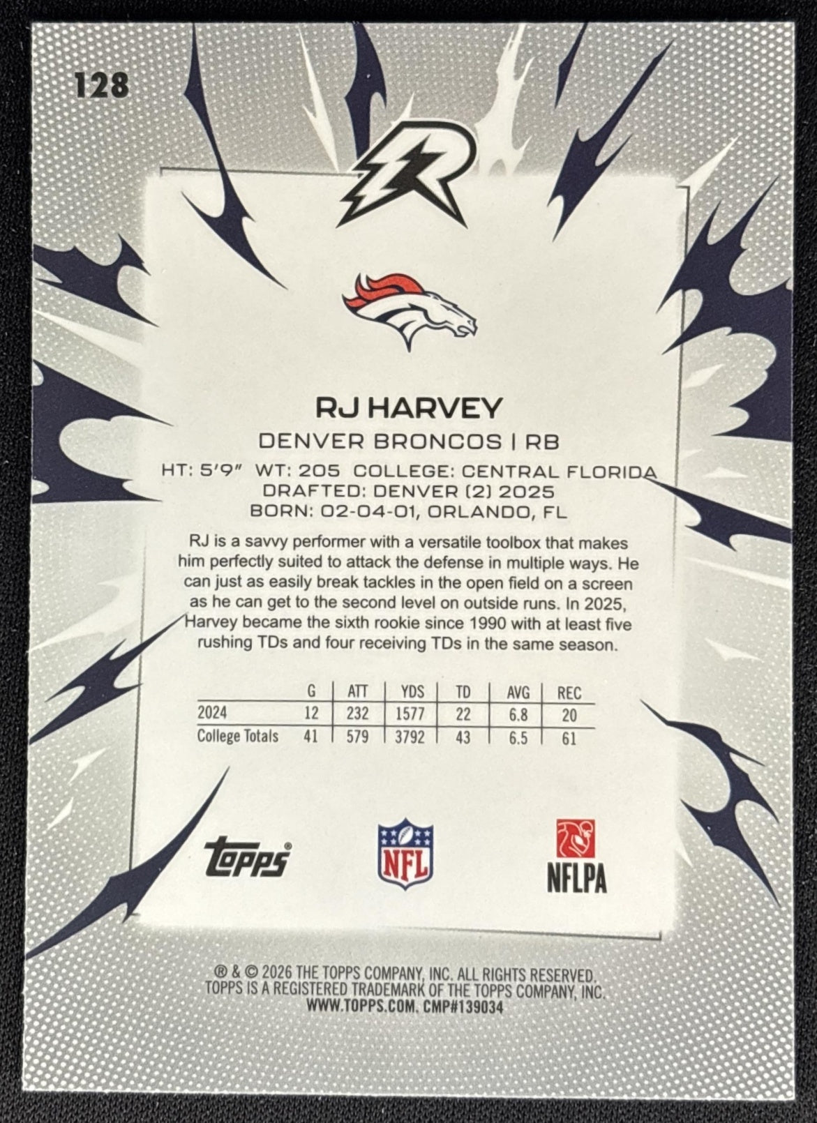 RJ Harvey 2025 Topps Resurgence Broncos back
