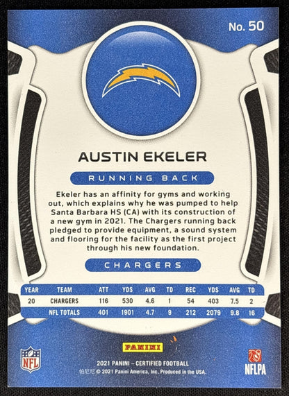Austin Ekeler 2021 Panini Certified Mirror Orange /149