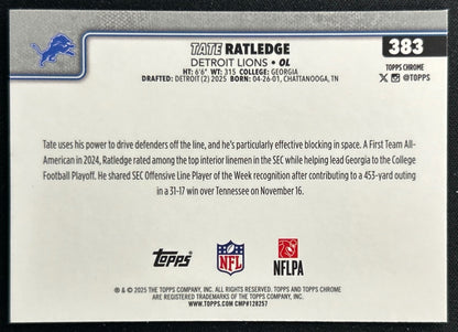 Tate Ratledge 2025 Topps Chrome Rookie Lions Sports Trading Cards