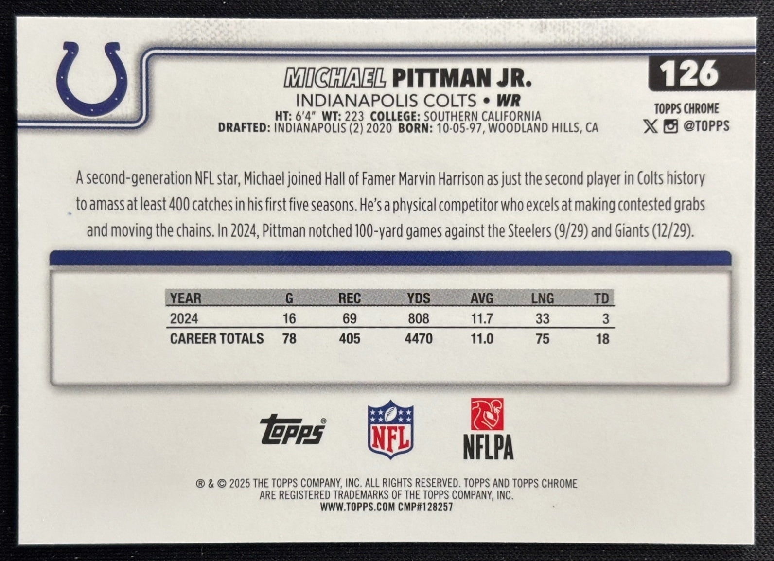 Michael Pittman Jr. 2025 Topps Chrome Colts Sports Trading Cards