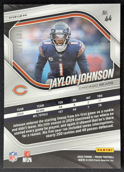 Jaylon Johnson 2025 Panini Prizm No Huddle Blue /125 Bears back
