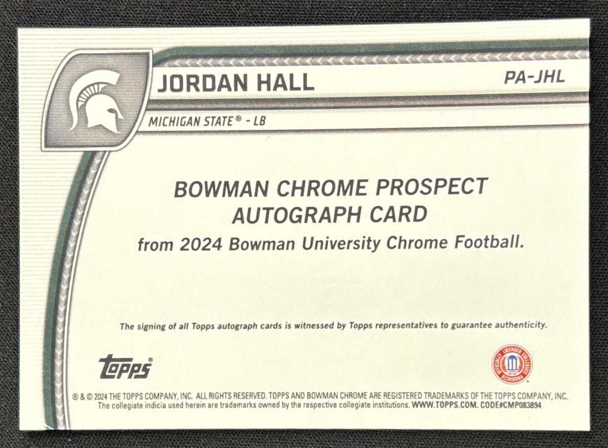 Jordan Hall 2024 Bowman Chrome University Prospect Auto Spartans