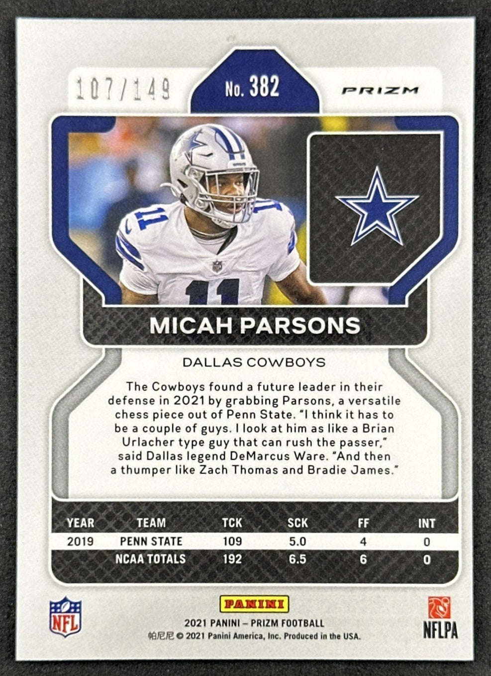 Micah Parson /149 2021 Prizm Red Wave Rookie Cowboys Packers Sports Trading Cards