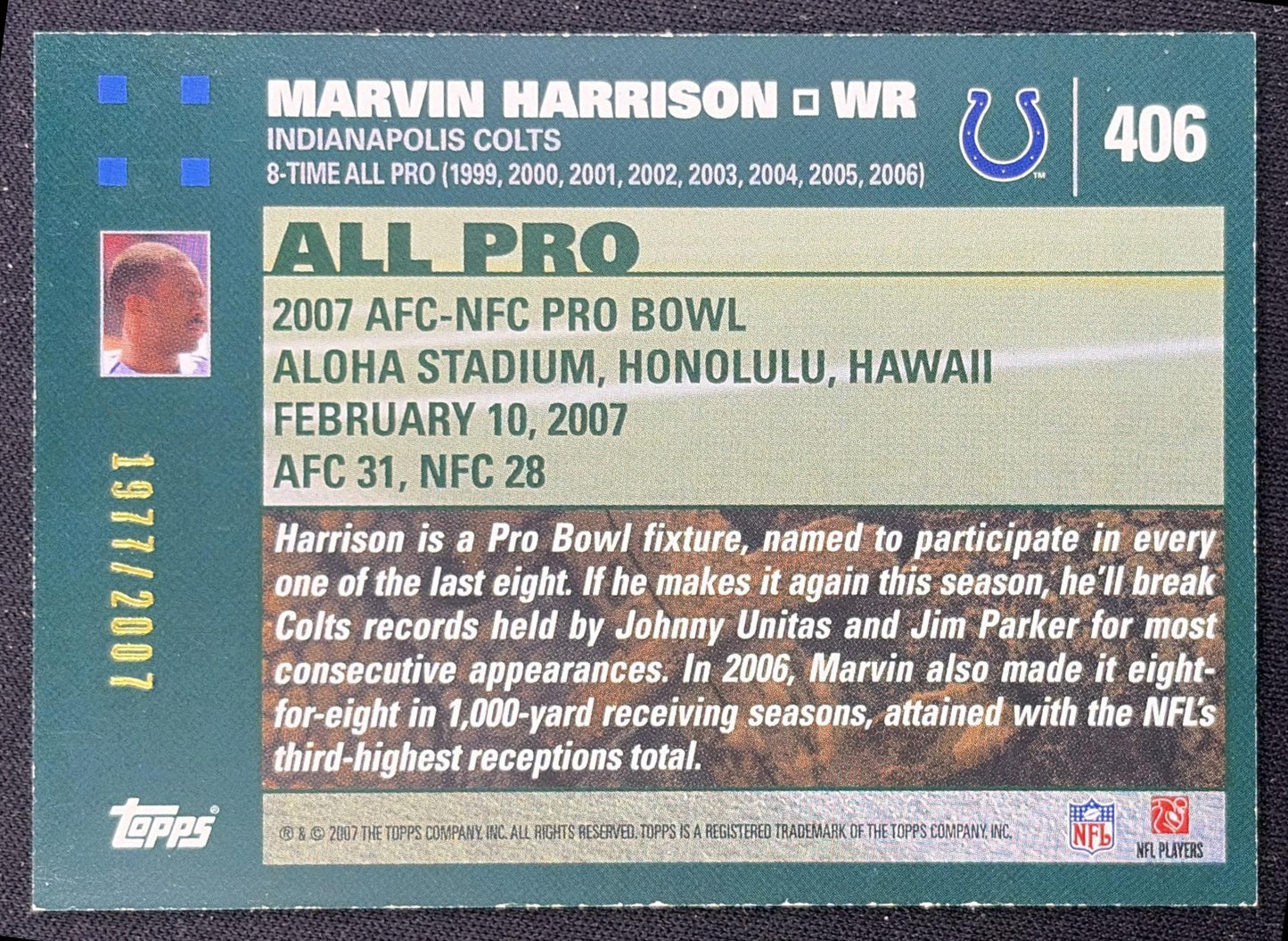 Marvin Harrison 2007 Topps Copper /2007 Colts back