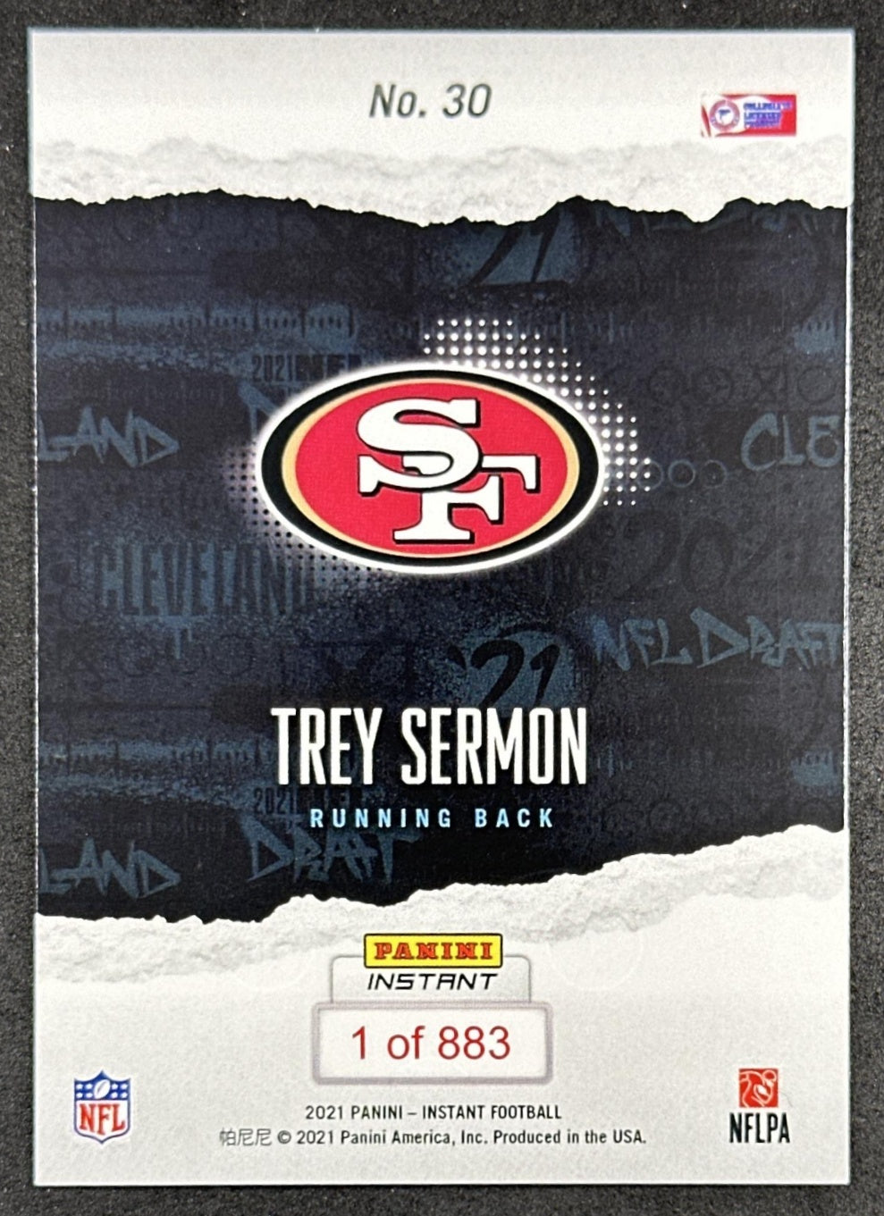 Trey Sermon 2021 Panini Instant NFL Draft Night 49ers back