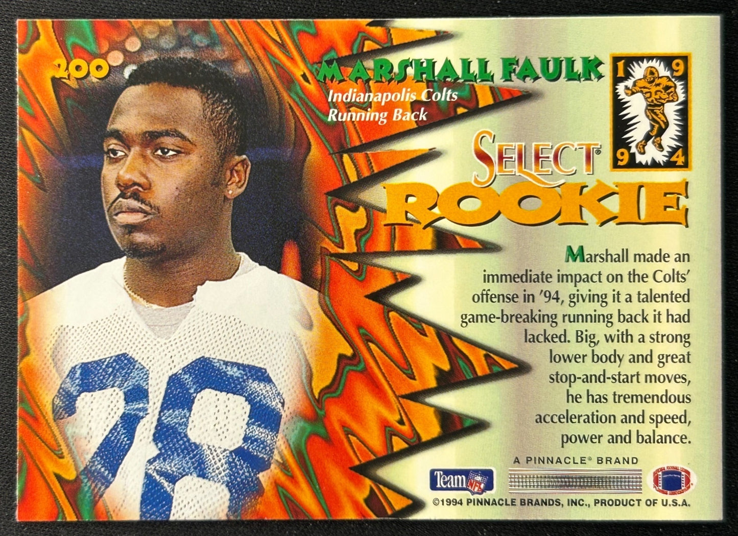 Marshall Faulk 1994 Select Colts Sports Trading Cards