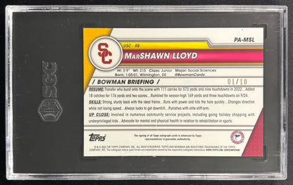 MarShawn Lloyd 2023 University Chrome Sapphire Prospect Auto Black Sapphire /10 SGC 10 / 9.5 Trojans back
