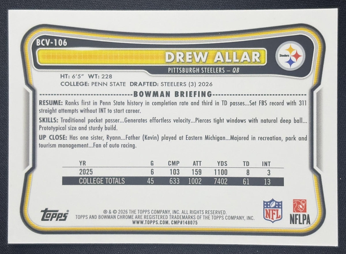 Drew Allar 2026 Bowman Chrome NFL Mojo Refractor Steelers