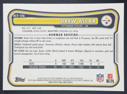 Drew Allar 2026 Bowman Chrome NFL Mojo Refractor Steelers