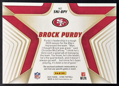 Brock Purdy 2025 Panini Score Stars of the NFL Jersey 49ers back