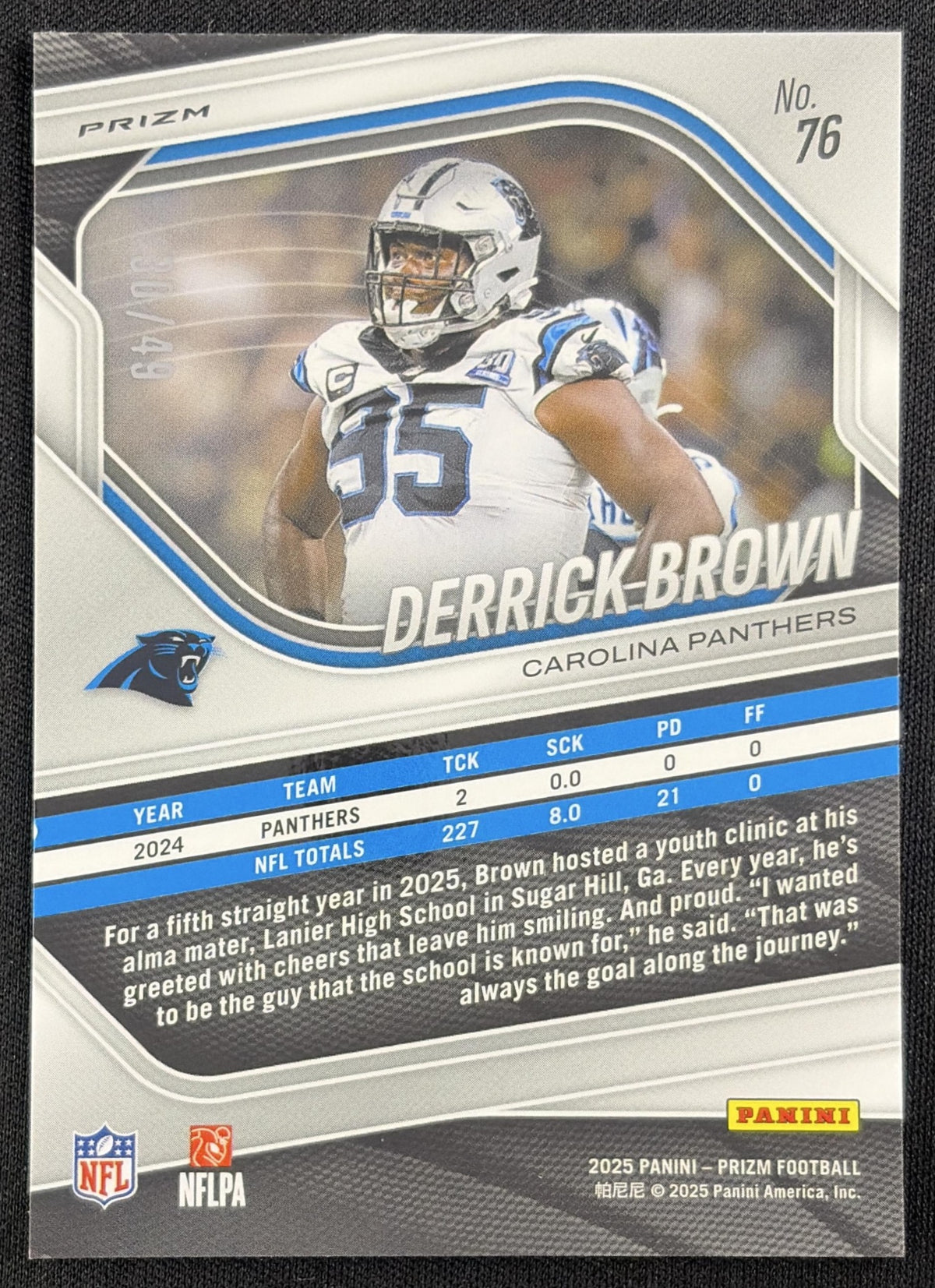 Derrick Brown 2025 Panini Prizm Red Shimmer /49 Panthers